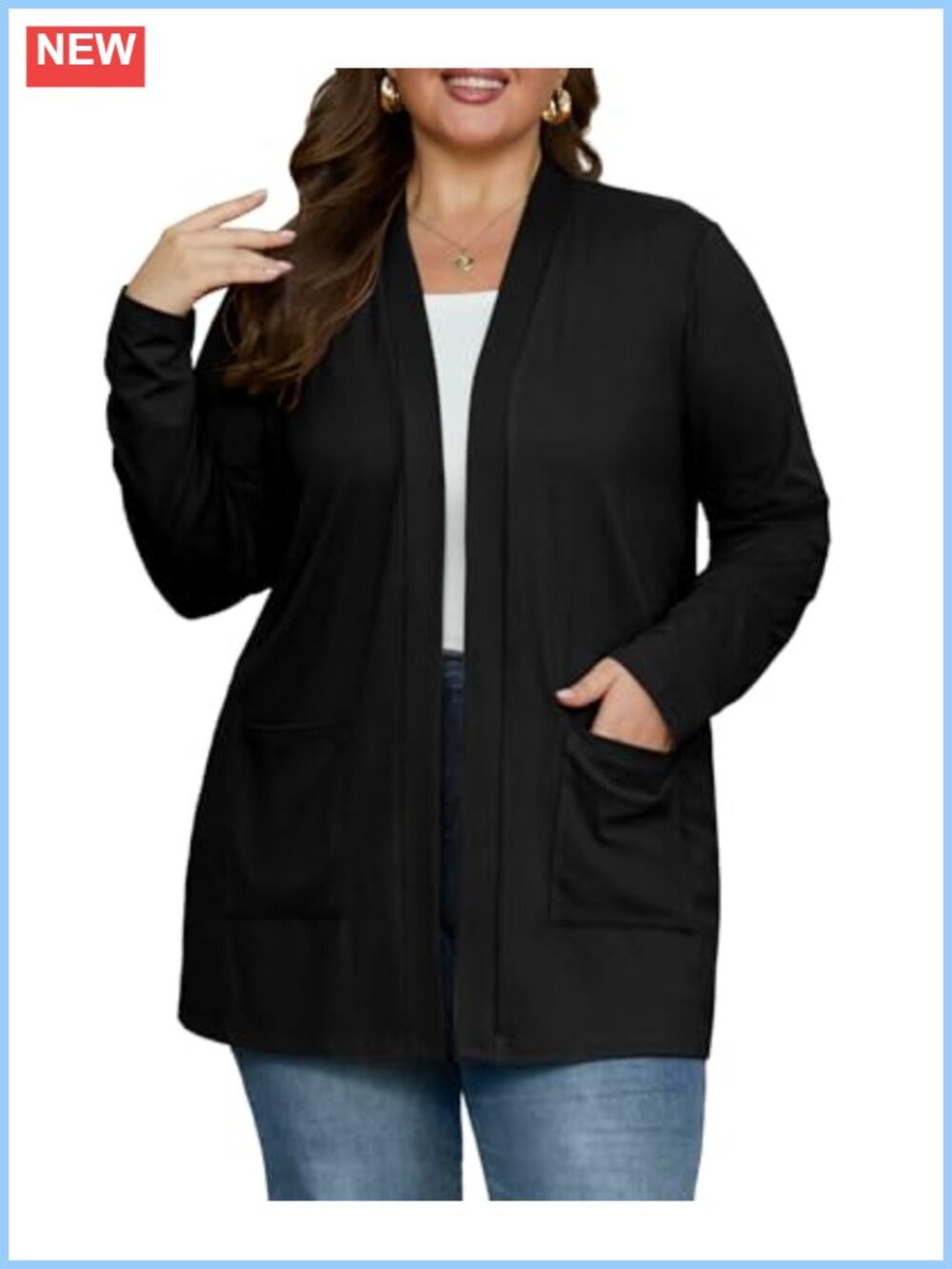 Plus Size Lightweight Open Front Cardigan with Pockets